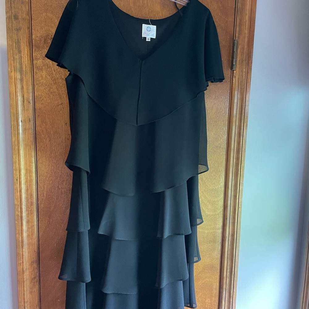 Patra Black Ruffled Tiered Dress with Scoop Neck